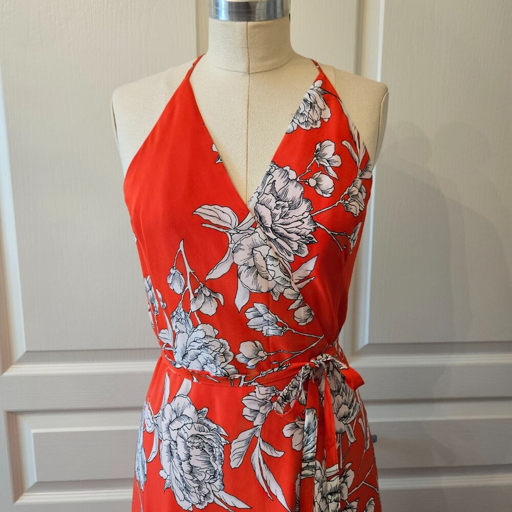 Yumi Kim Red Silk Floral Wrap Dress Size Medium - Picture 2 of 5